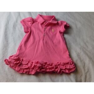 Ralph Lauren Baby Girls Dress 6M Pink Polo Ruffle Hem‎ Romper Outfit Adorable